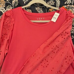 LOFT Coral Blouse with Eyelet Sleeves